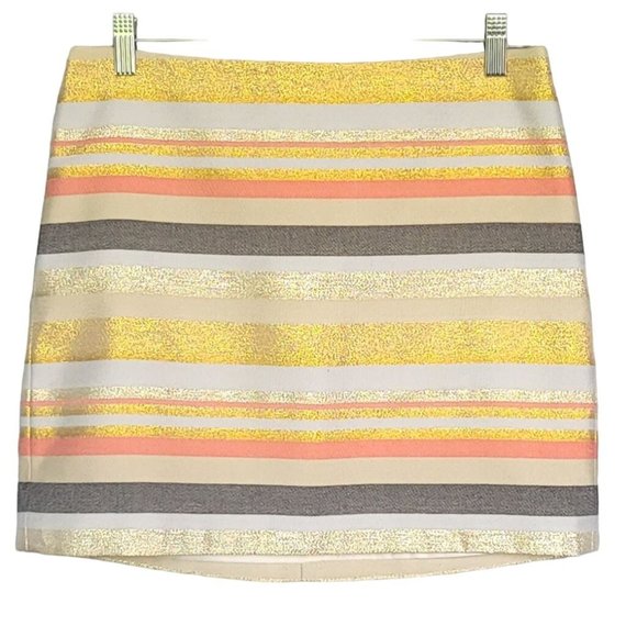 J. Crew Women's Multicolor Strip Metallic Gold Tone Mini Skirt. Size 2 - Picture 3 of 6